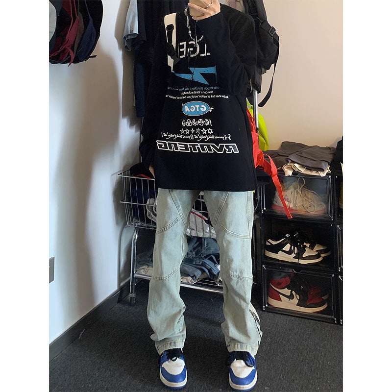 American-Style High Street Letter Star Printed Pure Cotton Long-Sleeved T-Shirt Men'S Fashion Brand Ins Loose Couple Base Shirt - Image 5